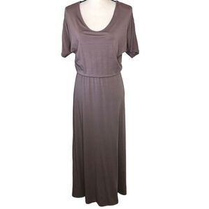 Garnet Hill Cocoa Brn Blouson Waist Coastal, Beigecore, Normcore Maxi Dress S XS